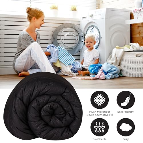 Colcha de rayas anchas Grand Down negra para cama Twin XL reversible 4