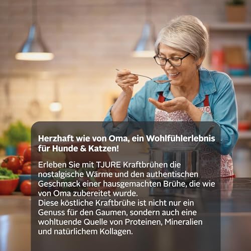 TJURE Kraftbrühe Geflügel 6 x 320ml | 5+1 Aktion | Brühe für Hunde & Katzen | Geflügelkraftbrühe ohne Zusatzstoffe | Ungefiltert | Ideal als Futter Topping & Snack | Made in Germany