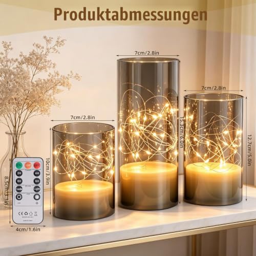 3er Set Led Kerzen mit eingebauter Feenlichtkette für Wohnkultur Hochzeiten – Bild 2