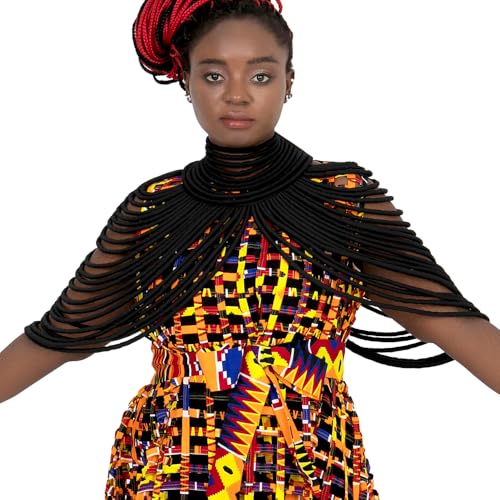 HollandaisWax Handmade Ankara Kente Necklace Women Long Multi Strand African Cotton Rope Shoulder Necklaces Body Jewelry4