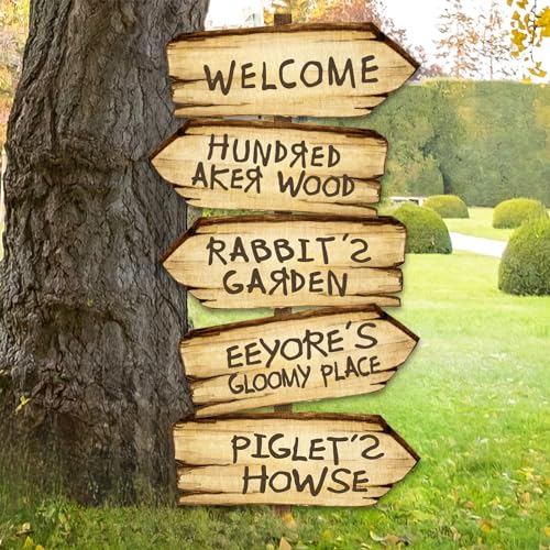 Classic Winnie Arrow Signs for The Pooh Baby Shower Decorations, 10 Pcs Double-Sided Signs Hundred Acre for Winnie Birthday Derations