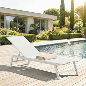 IDIMEX Gartenliege ESPIRITU höhenverstellbar, cremeweiß– Sonnenliege mit verstellbarem Kopfteil aus Aluminium und UV-beständigem Textilene, für Terrasse Balkon Garten Outdoor Relaxliege