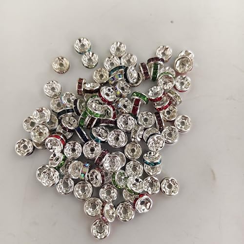 Image of Bingcute 100 Pcs Bright Silver Crystal Rondelle Spacer Bead Plated 8mm Beads for jewelery Making Assorted Colors Beads for Bracelets