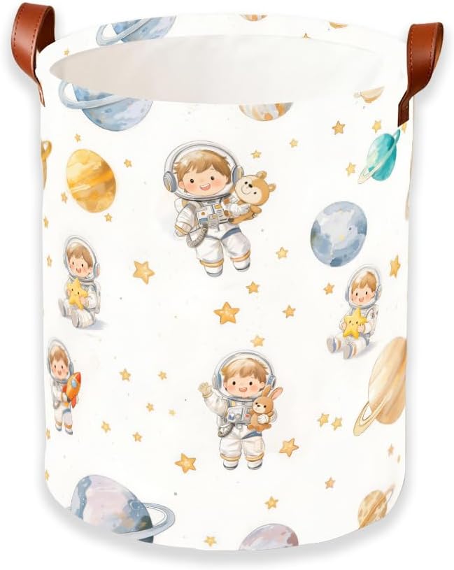 Cute Astronaut Space Pattern Laundry Basket Oxford Fabric 15.75 x 19.7 Inch Kids Room Clothes Hamper Nursery Toy Storage Bin for Bedroom Bathroom Playroom and Space Theme Room Organization