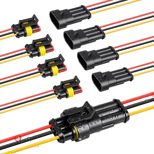 RED WOLF 16 AWG 3 Pin Waterproof Connector Automotive Electrical Wire Connectors 3 Wire Connector Harness Male and Female Plug Socket for Cars Truck Motorcycle Marine Boats - 5 Kits (3 Pin)