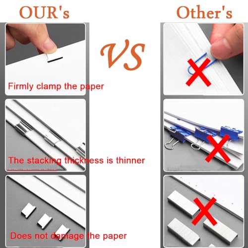 Image of 2 PCS Handheld Reusable Creative Stapler Push Stapler Clips Paper Clamp Dispenser 40 Sheet Capacity with 100 Stainless Steel Refill Binder Clips for Office Document School Supplies