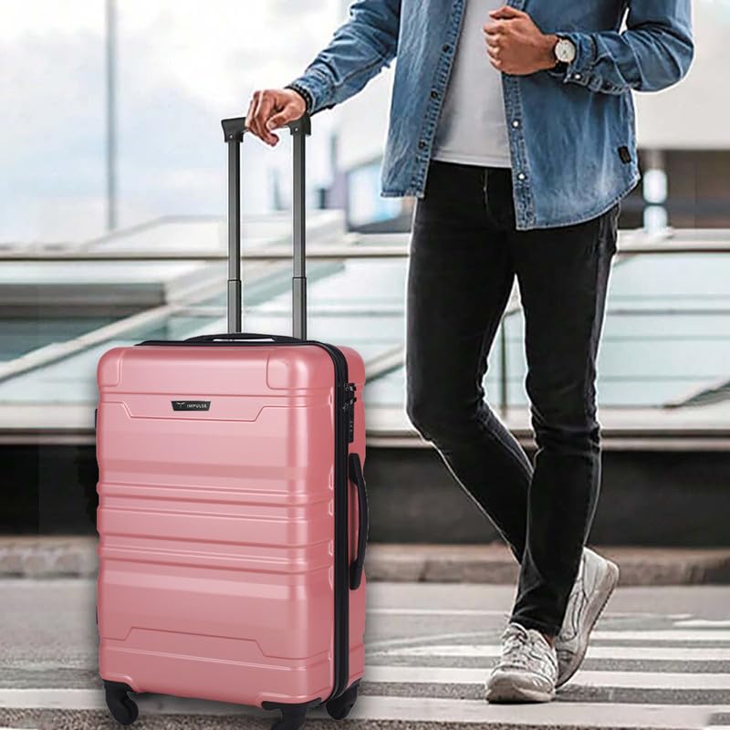 Image of Impulse Chicago Set of 3 Small, Medium & Large Size (Cabin & Check-inTrolley) Hard Sided ABS and PC 4 Wheel Spinner, Unbreakable Trolley Bag with Combi Lock, Trolley Bags for Travel, Suitcase (Pink)