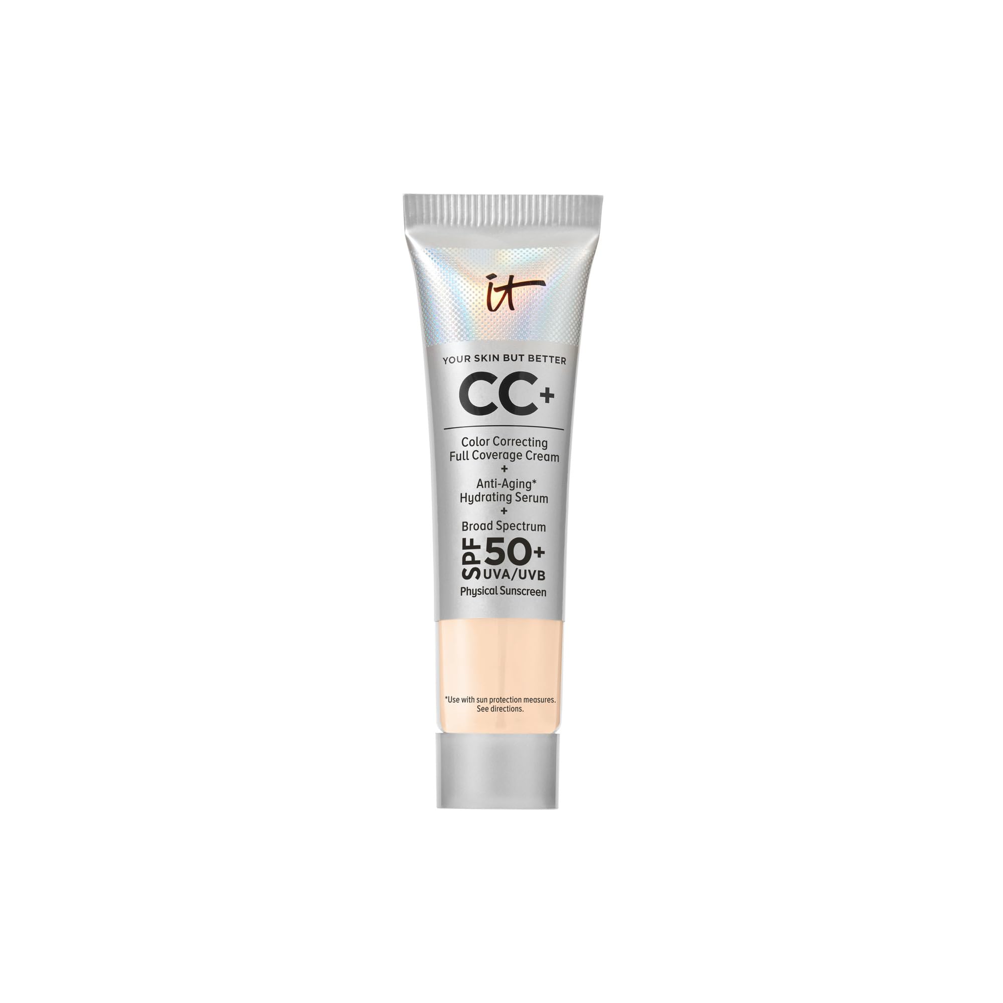 IT Cosmetics CC+ Cream - Natural Full Coverage Foundation With SPF 50+, Color Corrector & Anti-Aging Hydrating Serum, Hyaluronic Acid + Peptides, Lightweight Up To 24H Wear, All Skin Types