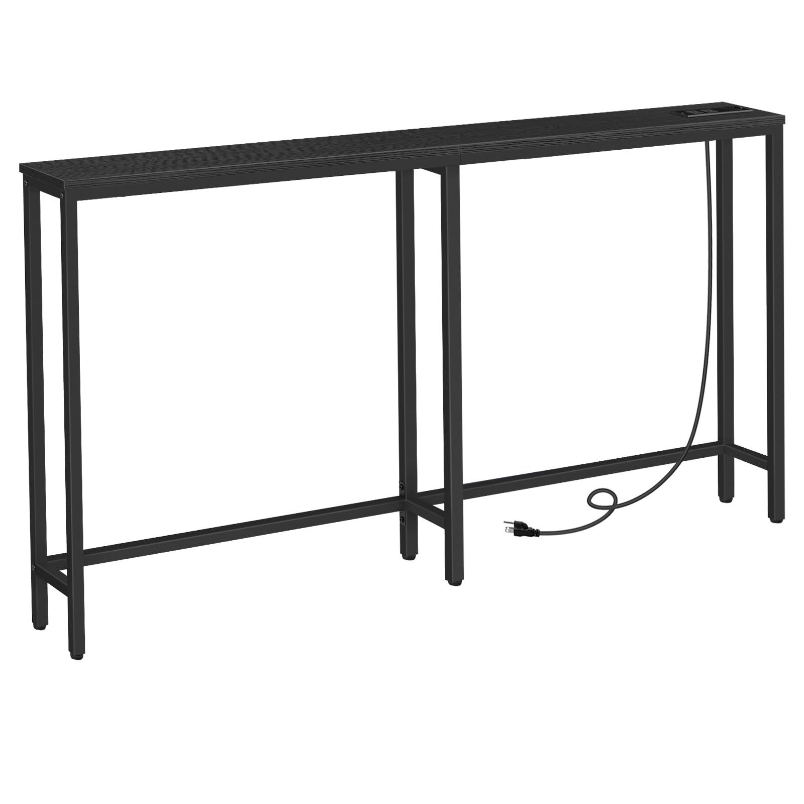 HOOBRO 63" Narrow Console Table with Charging Station, 5.9" Sofa Table with 2 Power Outlets and USB Ports, Long Entryway Tables Behind Couch Table, for Hallway, Livingroom, Black BB165UXG01G1