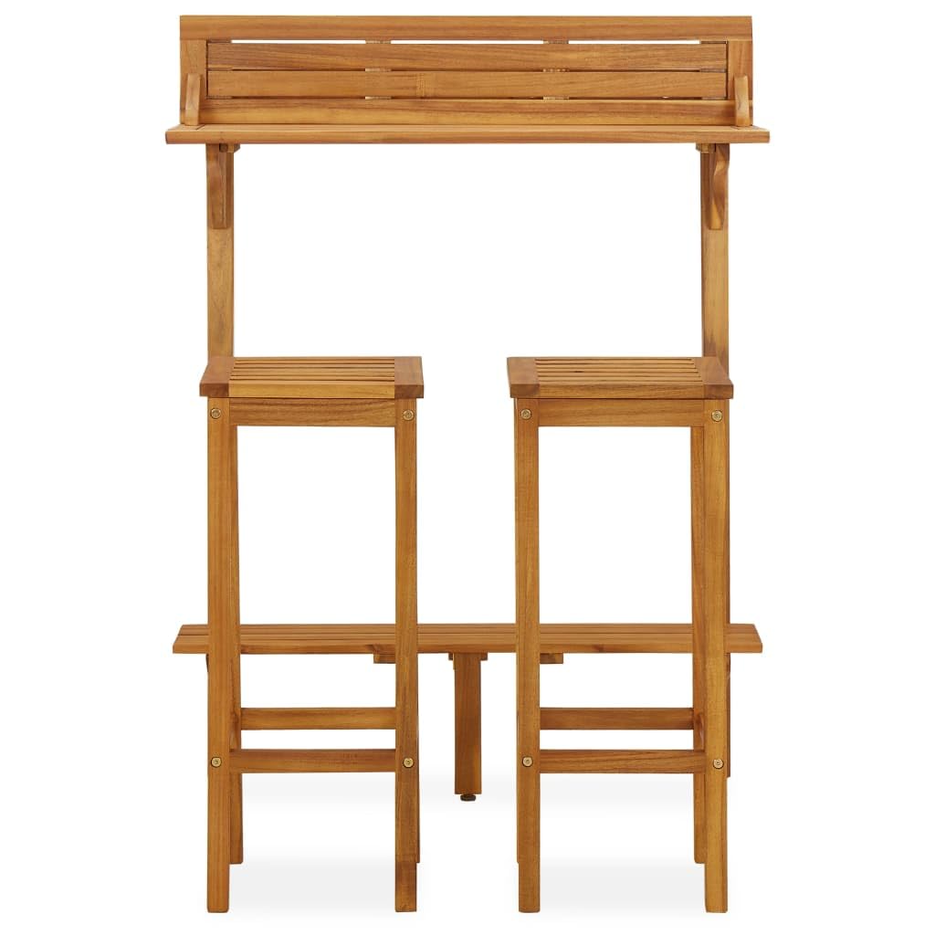 vidaXL Juego de Muebles de Bar de Balcón Jardín 3 Piezas Patio Balcón Bar Bistró Pub Comedor Mostrador Taburete Mesa Alta Madera Maciza de Acacia