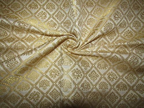 Tissu brocart ivoire et or métallisé de 111 cm de large au mètre