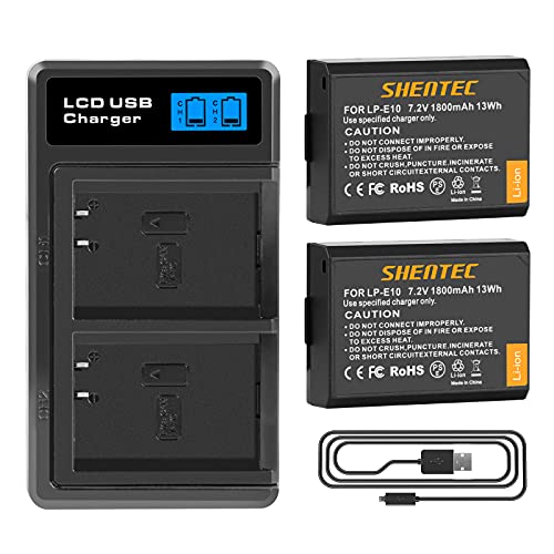 2X Shentec LP-E10 1600mAh per Batteria Canon EOS 1200D 1300D 4000D 3000D EOS 2000D Rebel T3 T5 T6 Kiss Kiss X50 X70 1100d