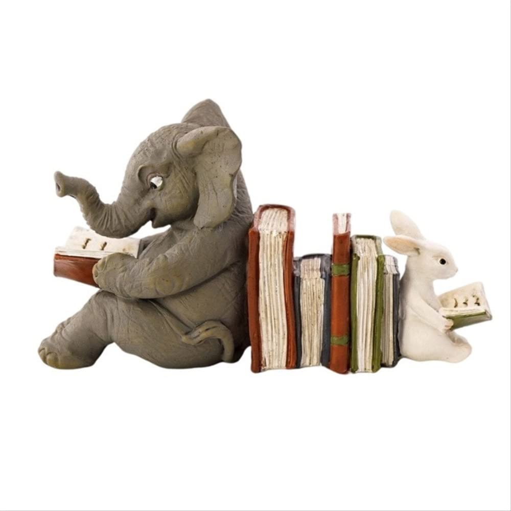 Buchstützen aus Kunstharz mit Elefanten und Hasen