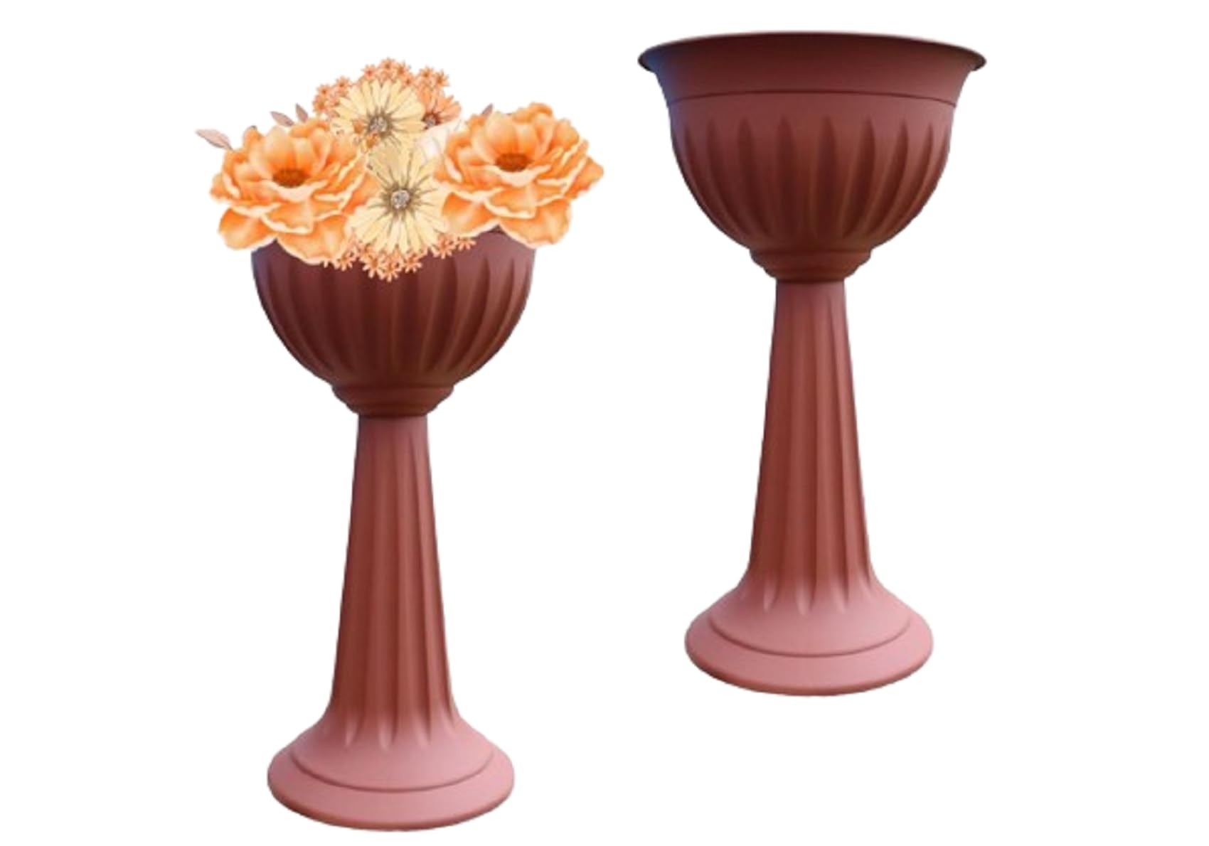 Kyy'z Terracotta 75Cm Plant Pots Urn Stand 2 Pack | Plastic Flower Nursery Pot Large |Barrel Tub Planters Outdoor Garden Strong Tall | No Drainage Lightweight Sturdiness Weather Resistant | 75Cm (Terracotta)