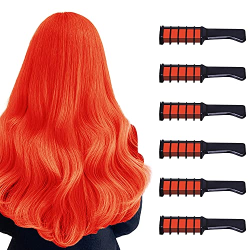6PC Orange Hair Chalk Comb Temporary Bright Washable Hair Color Dye for Girls Age 4 5 6 7 8 9 10 Kids Birthday Party, Cosplay, Halloween and Christmas DIY