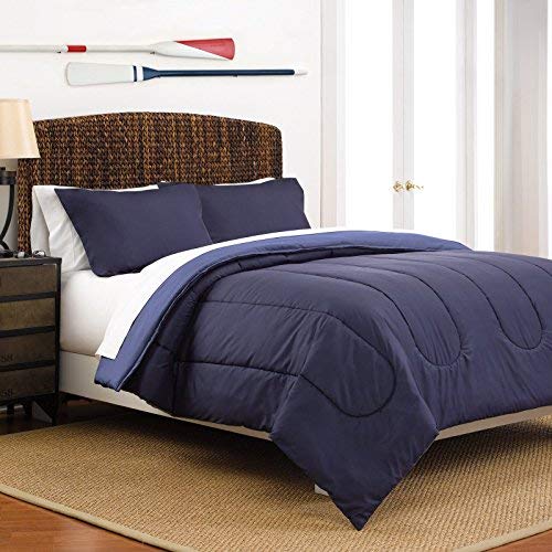 Martex 1C11987 Reversible King Size 3-Piece Comforter Set, Navy Blue / Medium Blue