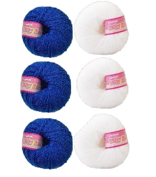 Image of Vardhman BabySoft Knitting Yarn | 100% Acrylic Wool | 4 Ply | Thin Knitting & Crocheting Hook Thread & Lightweight | Special Baby Wool | 150 Grams (6 Balls of 25g) | Machine Washable | Ideal for Blankets, Hats, Booties Ultra-Soft for Baby Sweaters, Blankets, Caps, Socks, Soft toys, Art & craft (Dark Blue No.77 & White No.18)