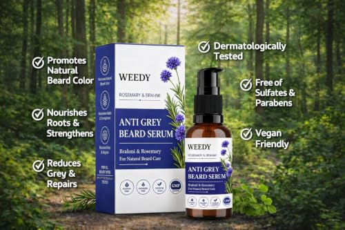 Image of Weedy Anti Grey Beard Serum for Men with Brahmi & Rosemary Oil | Natural Ayurvedic, Grey Hair Control, Beard Growth, Beard Care Oil