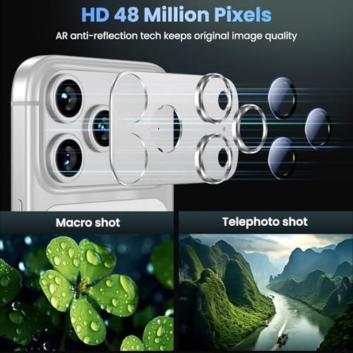 Image of Uyiton Compatible with iPhone 17 Pro Camera Lens Protector - [Not Easy to Break][Strong Adsorption][Case-Friendly] Metal Tempered Glass Rear Camera Screen Cover - Silver