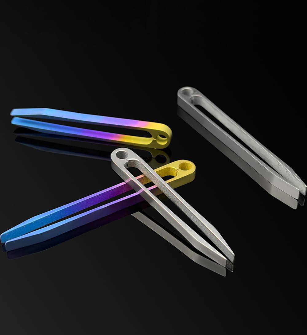 Titanium Alloy Flat Tweezers, High Precision Pliers, No Rust, Multi-Purpose TC4 Titanium AlloyTweezers, EDC Small Tools (Multi-Color, M+S)