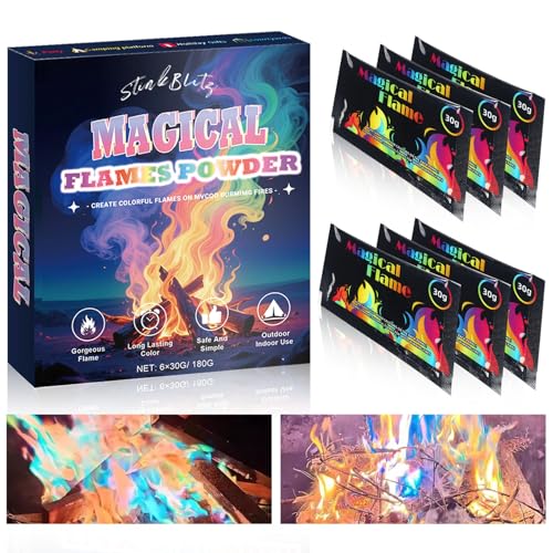 Feuerfarben Pulver, Magisches Feuerfarben, Feuerzauber Pulver, Bunte Farbwechsel Feuerfarben Set für Partys Magischen Flammenzauber in Feuerschale, Lagerfeuer, Kamin, 30g x 6
