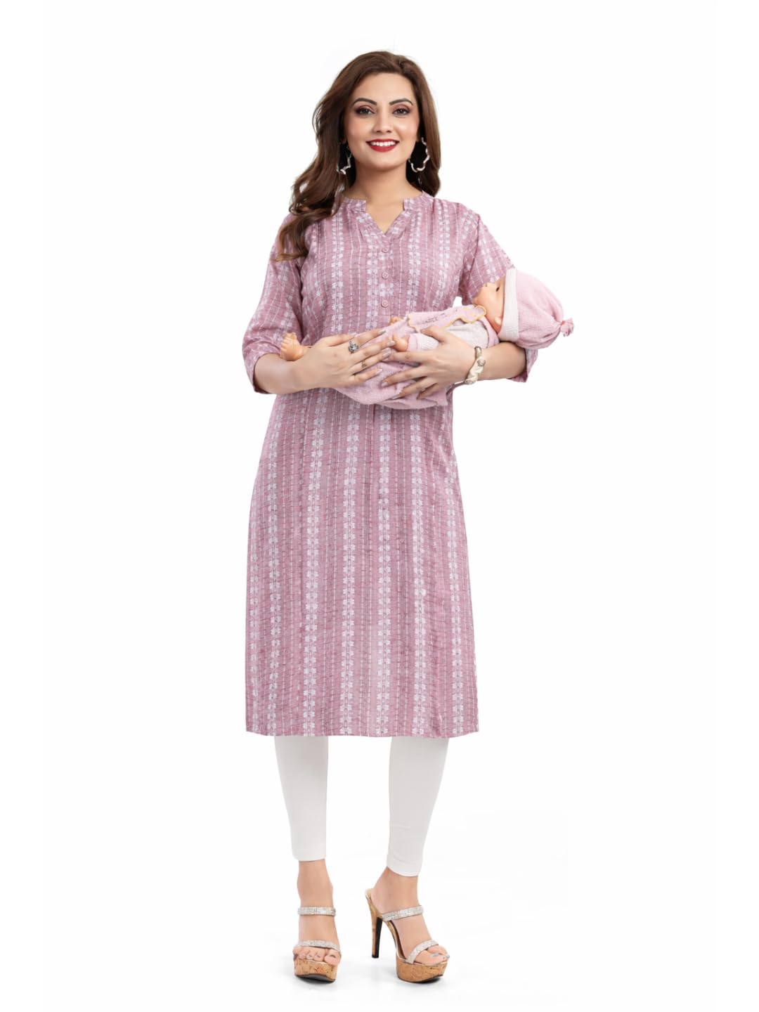 mom&bae Women Cotton Blend Straight Maternity Kurti-picture-29