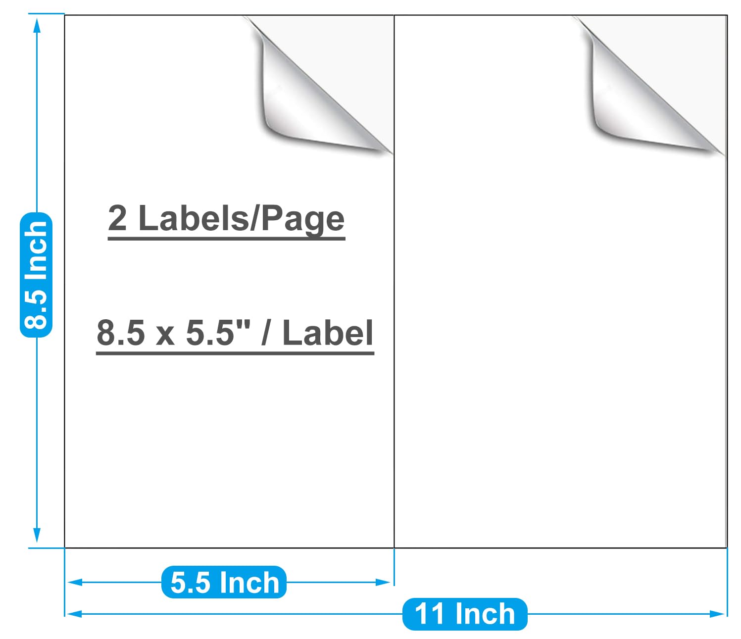 8.5 x 5.5 Inch Half Sheet Shipping Labels for Laser and Inkjet Printers, 600 Labels/300 Page (2 Labels/Page), Permanent Self Adhesive Mailing Labels for Printer