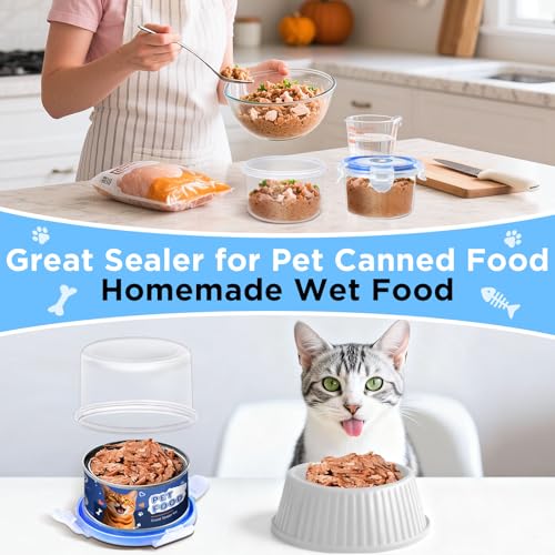 CollectHall 2 Pack Cat Food Can Covers Lids, Reusable Airtight Can Cover Pet Food Container - Keeps Canned Cat Food, Cat Wet Food Fresh, Odor-Free, with a SUS 304 Spoon for Easy Scooping