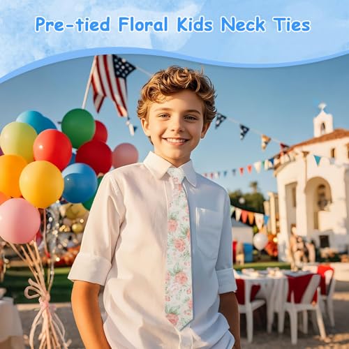 Floral Boys Tie, Cotton Pre-Tied Ties for Boys Girls Wild Flower Kids Neckties for School Wedding Uniform2