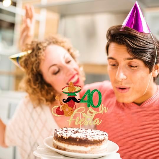 Miniatura 7 de Decoración para tartas de fiesta de 40 cumpleaños, fiesta de cumpleaños 40, suministros para pastel de chile con purpurina, fabulosos cuarenta