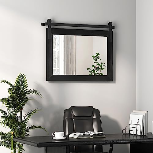 Image of COGOOD Bathroom Mirrors for Over Sink - 29 x 22 Farmhouse Barn Door Wall Mirror for Bathroom, Living Room, Entryway Wall Decor Black