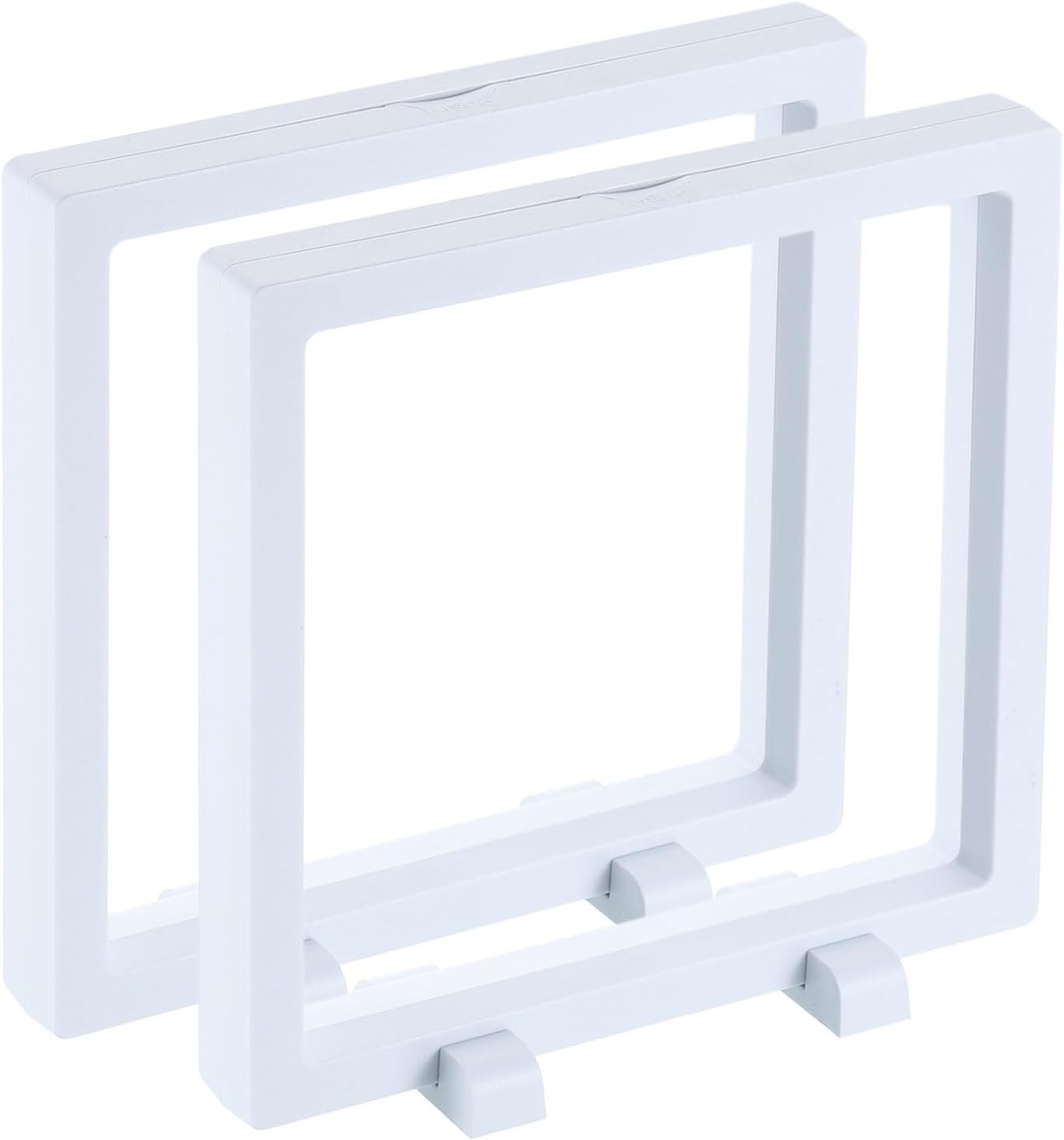 uxcell 2 Pcs 3D Floating Display Case, 6.3 x 6.3 x 0.8 Inch Floating Frame Display Holder Stand, Transparent PE Jewelry Storage Box, White