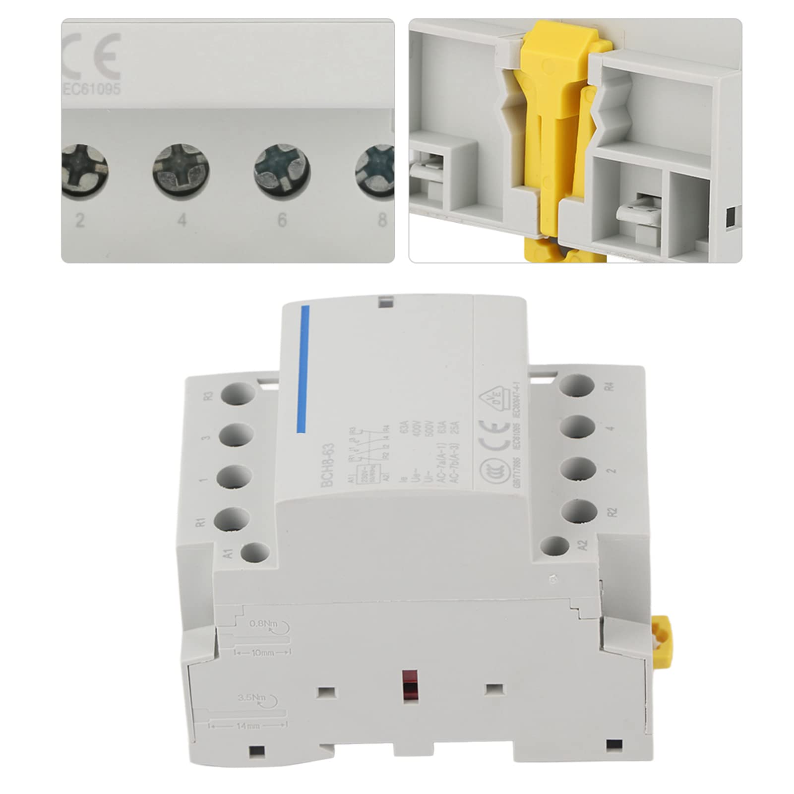 4P 2NO 2NC 63A AC Contacteur 24V / 230V Contacteur Domestique Montage sur Rail DIN 50 / 60Hz
