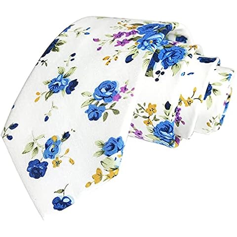 CANGRON Men Vintage Blue Floral Tie Wedding Necktie Cotton Print Tie with Gift Box LM1BBL Cover