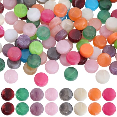 SOFPLATE 1 Box 100Pcs Flat Round Acrylic Beads Plastic Spacer Bead Bulk Small Colorful Pony Disc Coin Imitation Gemstone Plastic Loose Beads for Beading Bracelets Necklaces jewellery Making DIY Crafts