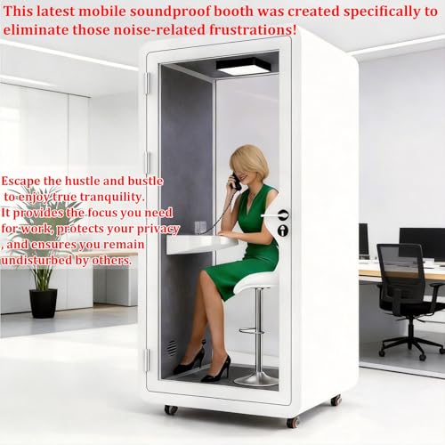 Solo Office Sound Booth Pod con ruedas, privacidad auditiva para llamadas y trabajo profundo, cabina acústica móvil para oficina, luz LED, ventilador, puertos AC USB (Blanco, 135x115x233cm) miniatura 3
