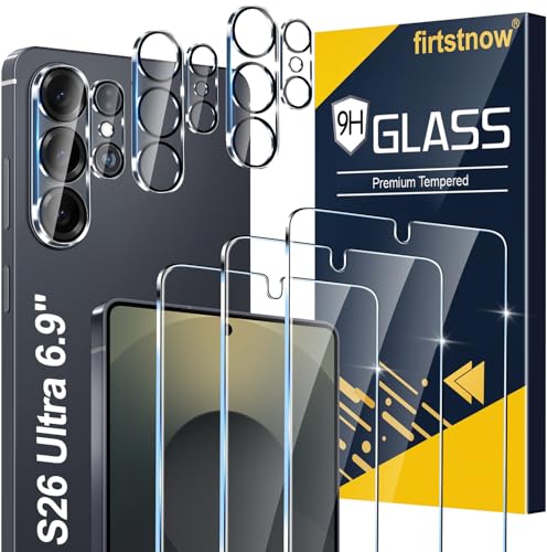 3 Pack for Samsung Galaxy S26 Ultra Screen Protector Tempered Glass + 3 Pack Camera Lens Protector, Military Grade Shatterproof, 9H Hardness, Fingerprint Unlock, HD Clear Case Friendly 6.9 Inch