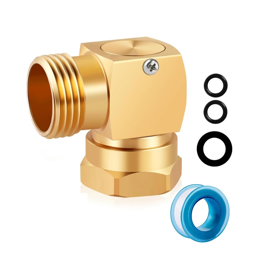Jnchdghwa Women's Gold Hose Swivel 90 Degree Brass 3/4 Ght Garden Hose Extension Connector Fitting Elbow For Rv, Outdoor