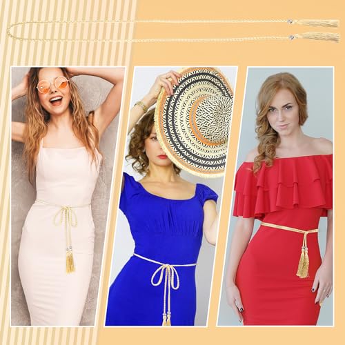 Giantree Tassel Braided Waist Belt for Women, Skinny Tassel Braided Bowknot Waist Rope Belt for Skirt Dress2