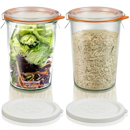 Canning Jars 27 oz 2 Pack Sourdough Starter Jars with Glass & Plastic Lids