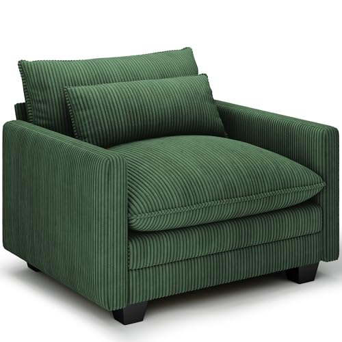 Image of Gizoon Cloud Accent Chair with Washable Cover, Corduroy Single Sofa Chair with Comfy Deep Seat, Modern Armchair with Pillow for Living Room Bedroom, Green