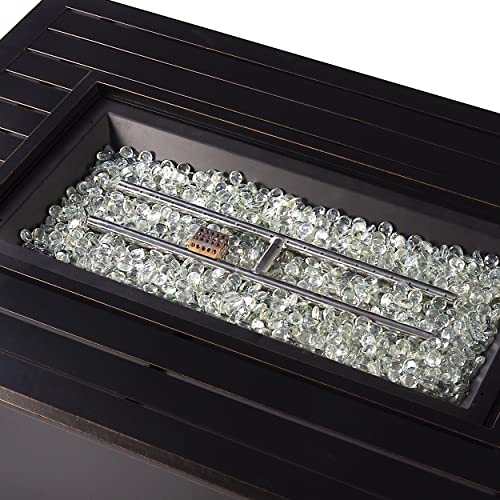 Image of Rectangular 46 in. x 31 in. Aluminum Propane Fire Pit Table, Glass Beads, Two Covers, Lid, 57,000 BTUs in Copper Finish