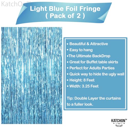 Image of KatchOn, XtraLarge, Blue Foil Fringe Curtain - 8x3.2 Feet, Pack of 2 | Blue Backdrop Curtain for Under The Sea Party Decorations | Ocean Backdrop for Mermaid Birthday Decorations