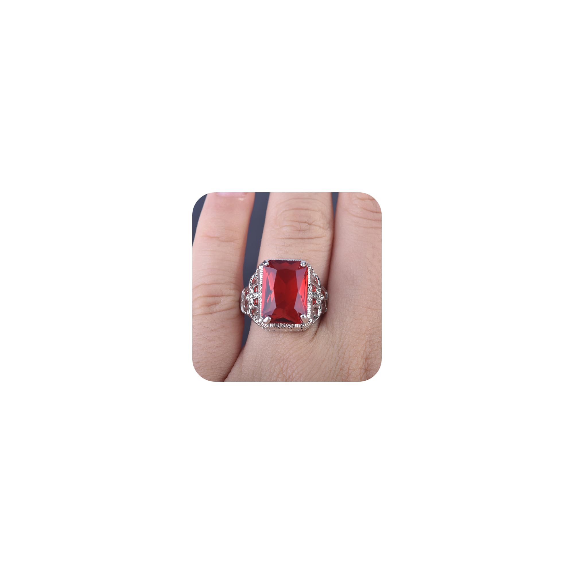 Elegant Huge Natural 3.5Ct Tanzanite 925 Silver Ruby Engagement Rings for Women's，925 Silver Plated Emerald Cut Created Red Gemstone Ring Crystal Promise Wedding Band for Women Size 8#