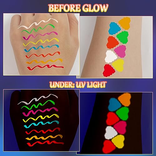 LOPHE Neon Liquid Eye Liner, 8 Colors Waterproof Smudgeproof Long Lasting Matte Eyeliner Set, Colorful Fluorescent Rainbow Eyeliner, Glow In UV Liner Pen, Eye Face Paint Makeup for Daily Halloween - Image 6