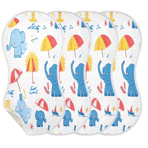 Cartoon Elephant Plant Burp Cloths Cotton Baby Washcloths,Large 22x11in Burping Cloth Absorbent and Soft for Newborn Baby Boys and Girls,4 Pack3