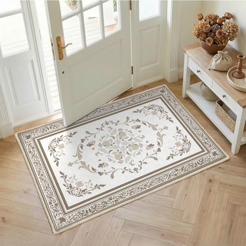 SOULFUL Medium Pile 3x5 Area Rug - Cozy Soft Underfoot Small Entryway Rug - Brown Boho Floral - Washable Non-Slip - Perfect for Living Room Bedroom Foot Kids Room Reading Nook