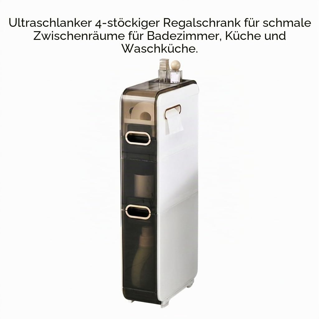 4-Stöckiger Schmales Regal Badezimmer,Schmaler Badezimmerschrank mit Rollen und Schubladen für Enge Räume, Bad, Küche, Waschküche, 15 * 36 * 78,5 cm