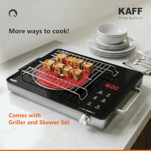 Image of KAFF Infrared Induction Cooktop 2200W | Black | Touch Control | Crystal Glass Surface | 3 Cooking Functions with Barbeque | Works with All Cookware | Fast Heating | Energy Efficient | Portable | TIR36