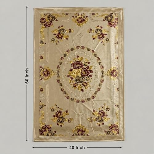 Image of Vintage Royal Floral Gold Center Table Cloth| Waterproof PVC 2-4 Seater Center Table Cover| Dustproof & Anti Slip Decorative Table Cover (Size 36x60, Rectangular, Pack of 1)